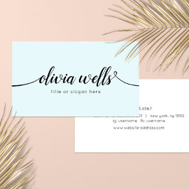 Enkel ljusblå handskriven skriptkalligrafi visitkort