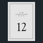 Enkel ljusgrå monogram Elegant bröllop Bordsnummer<br><div class="desc">Enkel bordskylt för bröllop med en elegant och tidlös design med din tvåbokstavsmonogram, namn, datum och bordnummer omgiven av en tunn ram. Alla designelement är svarta på en ljusgrå bakgrund och kan ändras till valfri färg i designverktyget. En ren och klassisk design perfekt för ett par som vill ha en...</div>
