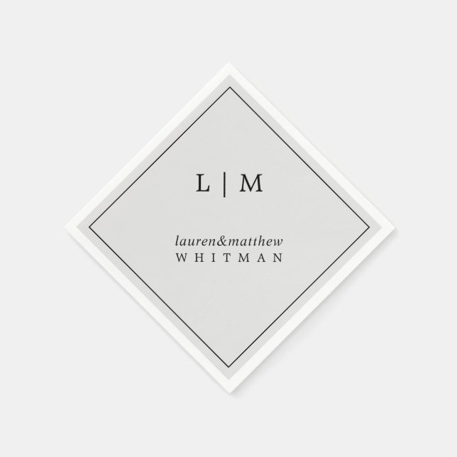 Enkel ljusgrå monogram Elegant bröllop Pappersservett (Hörn)