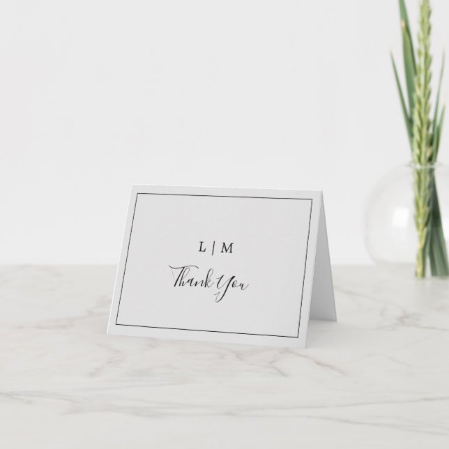 Enkel ljusgrå monogram Elegant bröllop Tack Kort (Framsida)