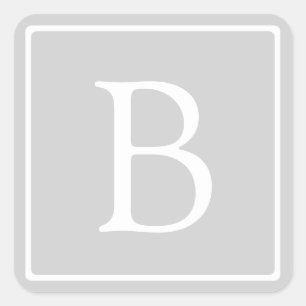 Enkel ljusgrå monogram fyrkantigt klistermärke
