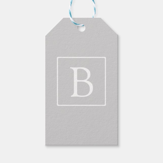 Enkel ljusgrå monogram presentetikett (Framsidan)