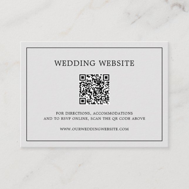 Enkel ljusgrå monogram QR-kod elegant bröllop Tilläggskort (Framsida)