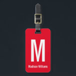 Enkel ljusröd och vit Namn och Monogram Bagagebricka<br><div class="desc">Den här briljanta röda bagagetaggen har en vit textmall. Du kan anpassa bagagetaggen med ditt monogram och namn. Du kan redigera båda sidor av bagagetaggen.</div>