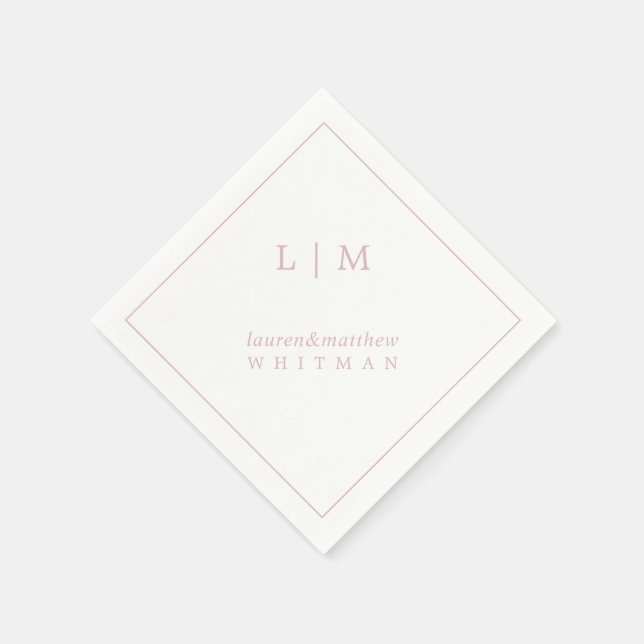 Enkel ljusrosa monogram Elegant bröllop Pappersservett (Hörn)