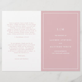 Enkel ljusrosa monogram elegant bröllopsprogram