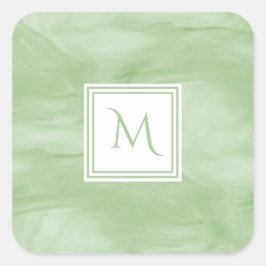 Enkel Ljust grönt, subtil, marble Modern Monogram Fyrkantigt Klistermärke