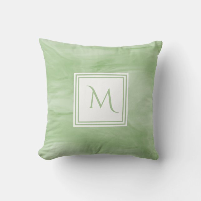 Enkel Ljust grönt, subtil, marble Modern Monogram Kudde (Framsida)