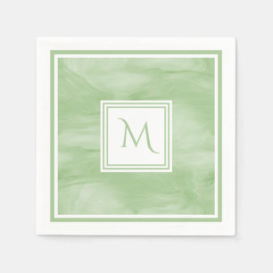 Enkel Ljust grönt, subtil, marble Modern Monogram Pappersservett