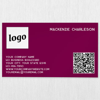 Enkel Logo och QR-kod Magenta Rosa Magnetiska Visitkort
