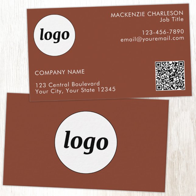 Enkel Logo och Text QR-kod Terracotta Visitkort (Simple logo with custom text business branding promotional QR code terracotta business card)