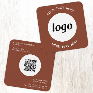 Enkel Logo och Text QR-kod Terrakotta Fyrkantigt Visitkort