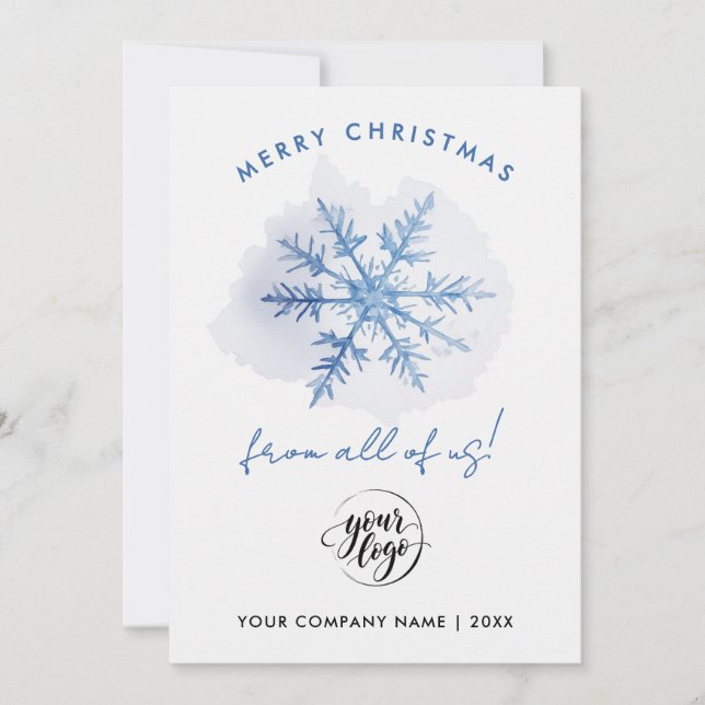 Enkel logotyp Blå jul snöflinga Vattenfärg Julkort (Framsida)