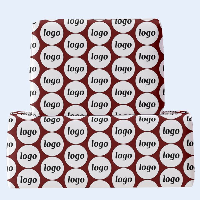 Enkel Logotyp Business Mönster Mörk Red Burgundy Presentpapper (Logo pattern business promotional branding gift wrapping paper in dark red burgundy)