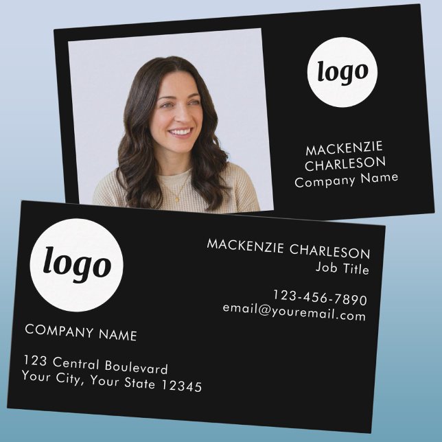 Enkel logotyp för foto med svart text visitkort (Simple logo, custom text and photo business card )