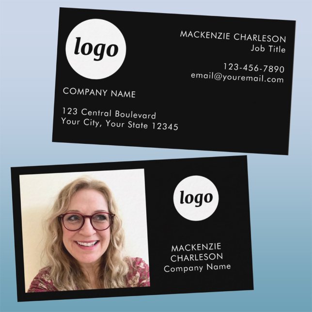 Enkel logotyp för foto med svart text visitkort (Simple logo with custom text business branding promotional photo business card)