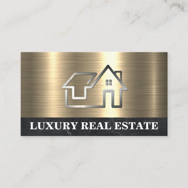Enkel Logotyp för Metall-hem | Guld Marble Visitkort (Framsida)