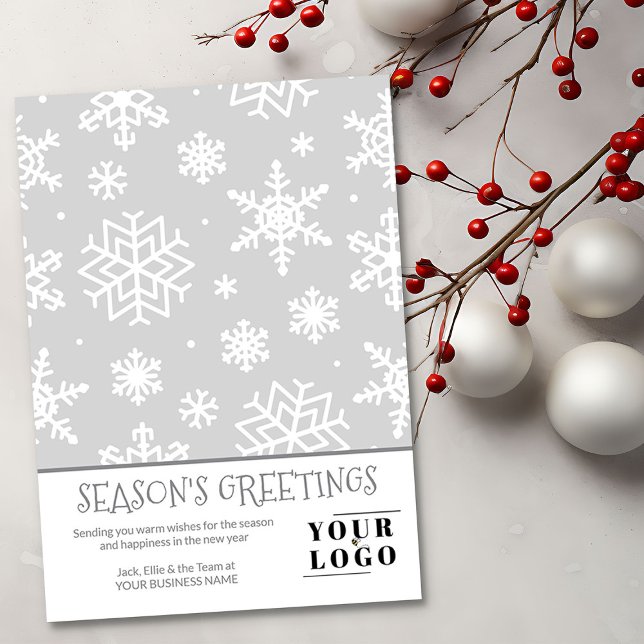 Enkel Logotyp för modern Anpassningsbar i julklapp Julkort (Logo Holiday Card with Seasons Greetings and Snowflakes by Busy Business Bee)
