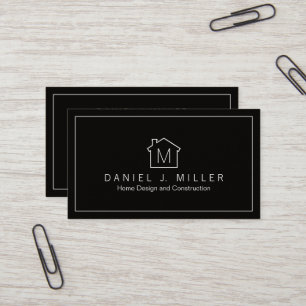 Enkel Logotyp i hemmet Monogram Modern svart och v Visitkort