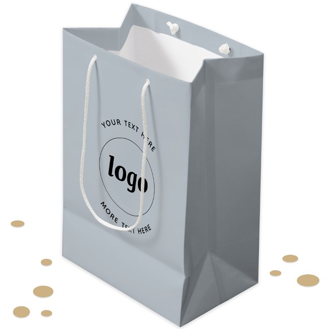 Enkel Logotyp med text som är blå (Logo with custom text light dusty powder blue business promotional branded packaging gift bag)