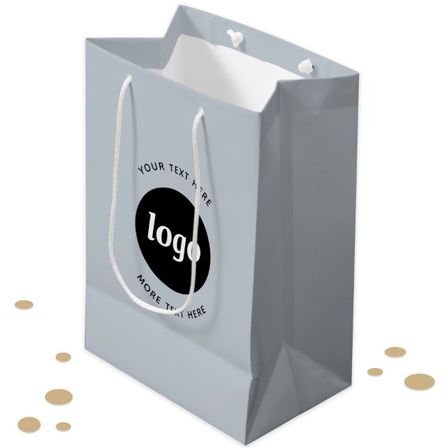 Enkel Logotyp med text som är blå (Logo with custom text light dusty powder blue business promotional branded gift bag)