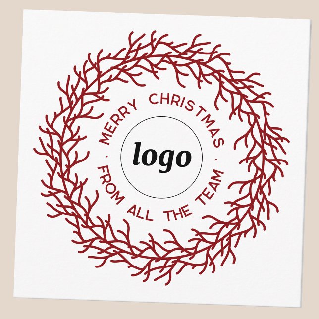 Enkel logotyp med textaffärsbefrämjande julkort (Modern Christmas Wreath business company logo holiday card)