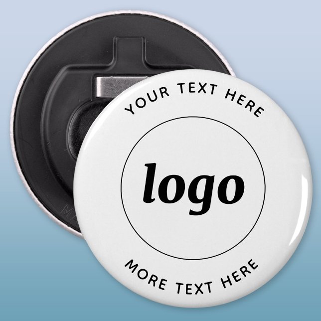 Enkel Logotyp med textföretag Flasköppnare (Simple logo with custom text business branding promotional button bottle opener)