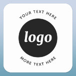 Enkel Logotyp med textföretag Fyrkantigt Klistermärke<br><div class="desc">Lägg till din egen logotyp och ditt eget textval till den här designen. Ta bort den övre eller nedre texten om du vill. Minimalistisk och professionell. Underbar för märkning för förpackning av dina produkter.</div>