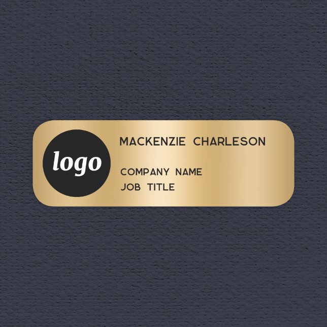Enkel Logotyp Minimalistisk Guld Effekt Namnbricka (Simple logo with custom text business branding promotional gold metallic effect name tag pin badge)