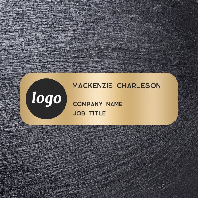Enkel Logotyp Minimalistisk Guld Effekt Namnbricka (Simple logo with custom text business branding promotional gold metallic effect name tag pin badge)