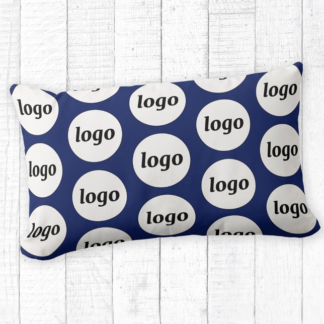 Enkel Logotyp Mönster Business Promotional Navy Bl Lumbarkudde (Logo pattern business branding promotional navy blue lumbar pillow)
