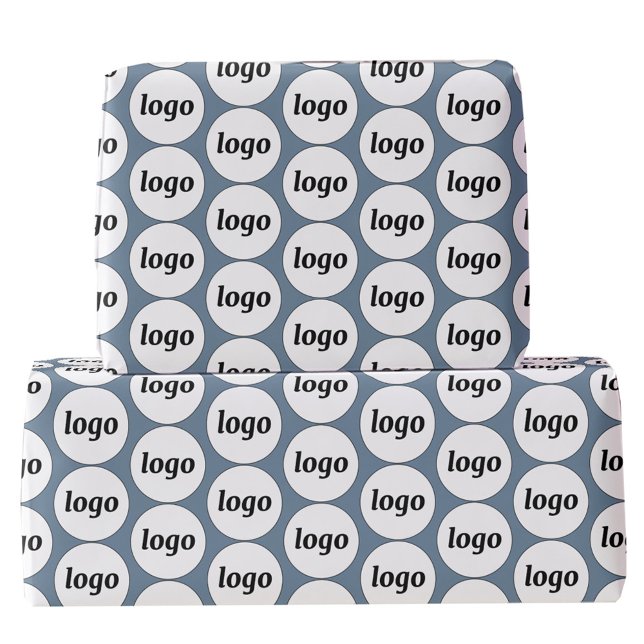 Enkel Logotyp - Mönster Dusty Blue Presentpapper (Logo pattern business promotional packaging wrapping paper)