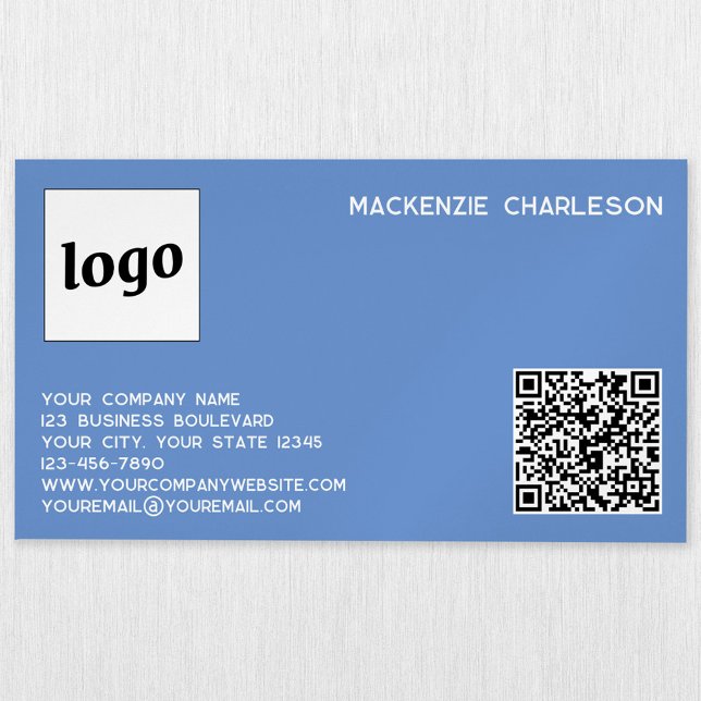 Enkel Logotyp och blå QR-kod Magnetiska Visitkort (Logo QR code custom blue business card magnet)