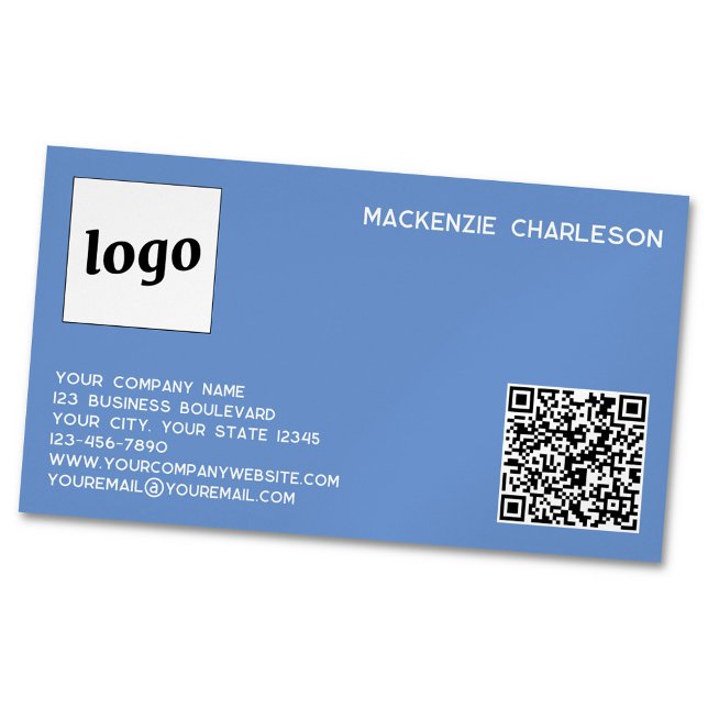 Enkel Logotyp och blå QR-kod Magnetiska Visitkort (Logo with custom text and QR code blue business card magnet)