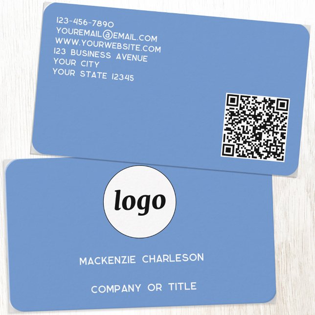 Enkel Logotyp och blå QR-kod Visitkort (Logo QR code custom blue business card)
