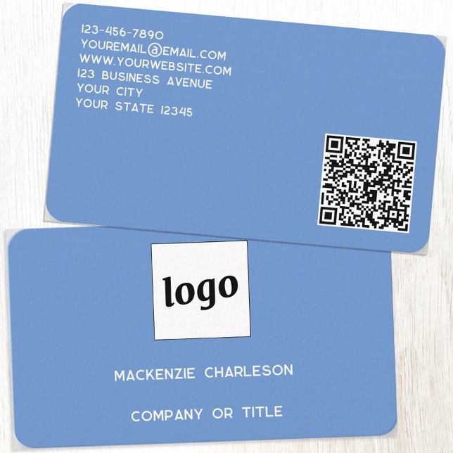 Enkel Logotyp och blå QR-kod Visitkort (Logo QR code custom blue business card)