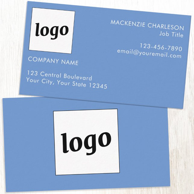 Enkel Logotyp och blå text Visitkort (Simple logo with custom text professional branding sky blue business card)