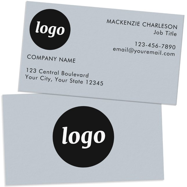 Enkel Logotyp och blått textpulver Visitkort (Logo with custom text dusty powder blue business card)