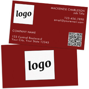 Enkel Logotyp och Mörk för QR-kod, Burgundy Red Visitkort