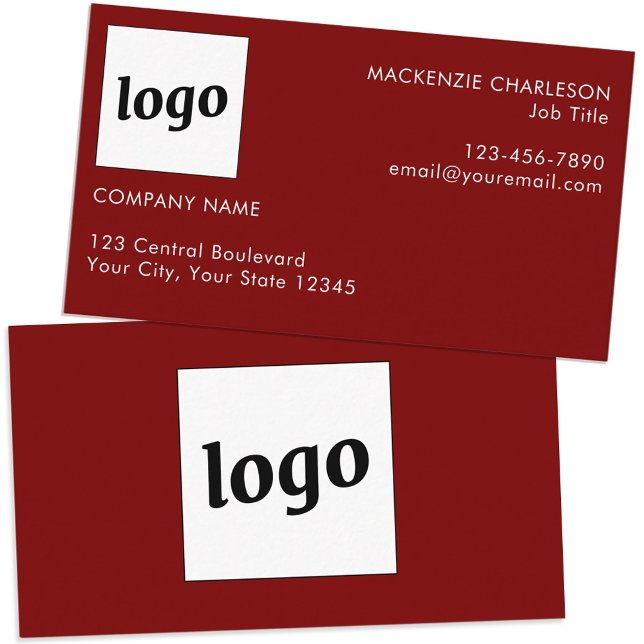 Enkel Logotyp och Mörk för textburgundy röd Visitkort (Simple logo custom text professional branding business card dark burgundy red)