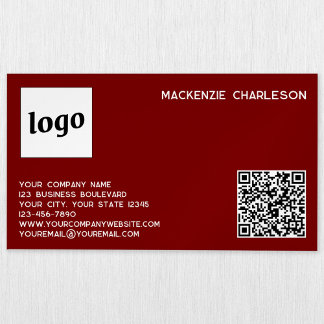 Enkel Logotyp och QR-kod Burgundy Red Magnetiska Visitkort