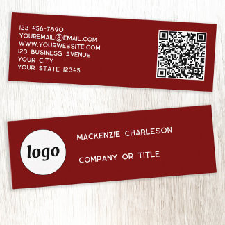 Enkel Logotyp och QR-kod Burgundy Red Mini Visitkort