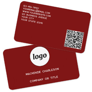 Enkel Logotyp och QR-kod Burgundy Red Visitkort