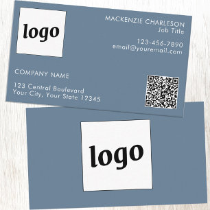 Enkel Logotyp och QR-kod Dusty Blue Grått Visitkort