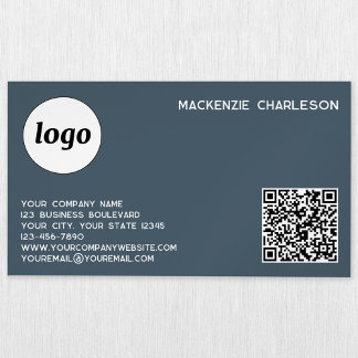 Enkel logotyp och QR-kod i kolgrå Magnetiska Visitkort