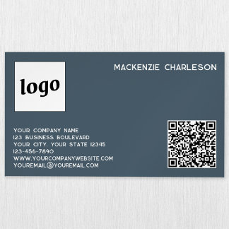 Enkel logotyp och QR-kod i kolgrå Magnetiska Visitkort