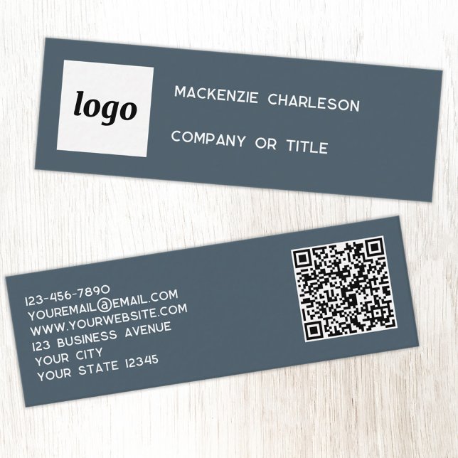 Enkel logotyp och QR-kod i kolgrå Mini Visitkort (Simple logo with QR code custom text business branding promotional charcoal gray business card
)