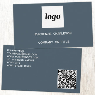 Enkel logotyp och QR-kod i kolgrå Visitkort