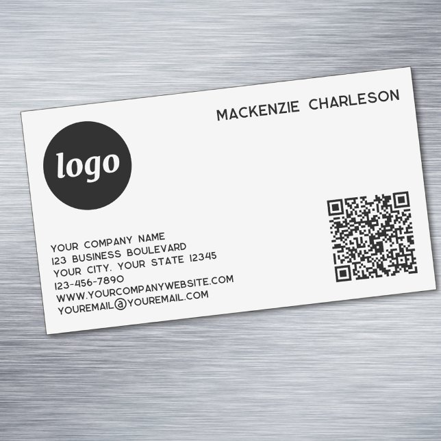 Enkel logotyp och QR-kod Magnetiska Visitkort (Logo with QR code and custom text magnet business card)