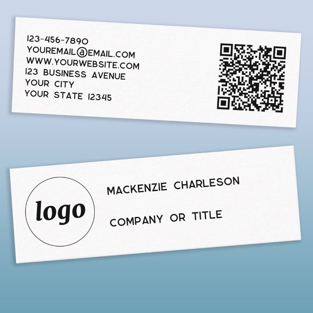 Enkel Logotyp och QR-kod Mini Visitkort (Simple logo with QR code and custom text mini business card)